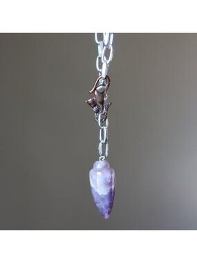 Amethyst Necklace Pendulum Chevron Point Cat Lovers Jewelry Purple Crystal Gift